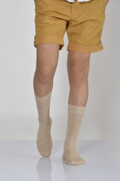 Erkek Zümrüt Desen Bambu Soket Çorabı  - Bej