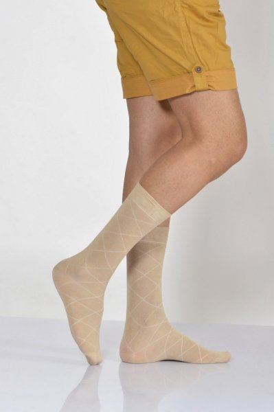 Erkek Zümrüt Desen Bambu Soket Çorabı  - Bej