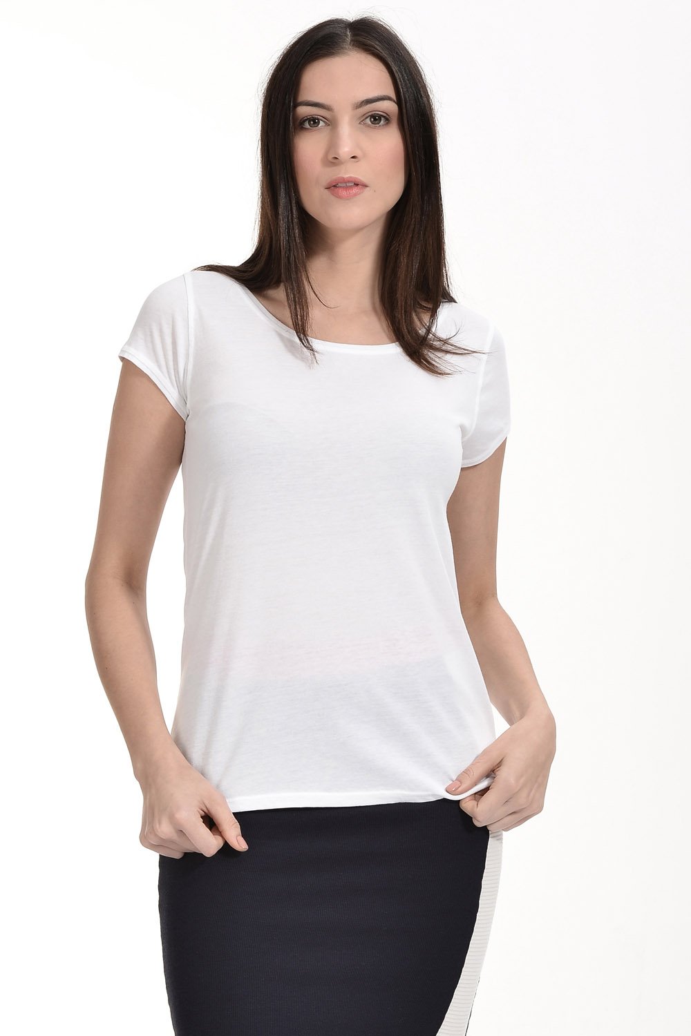 Cotton Candy Yuvarlak Yaka Kısa Kol Basic Kadın T-Shirt - Beyaz