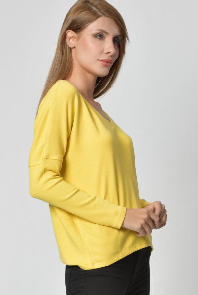 Cotton Candy V Yaka Uzun Kol Kadın T-Shirt  - Sarı