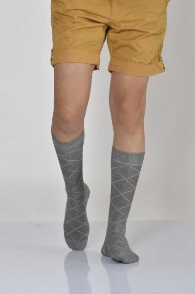 Erkek Zümrüt Desen Bambu Soket Çorabı  - Gri