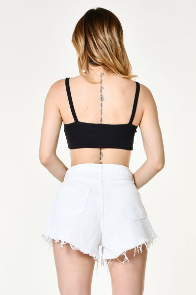 Noori Likralı Kaşkorse İnce Askılı Kadın Crop Top  - Siyah