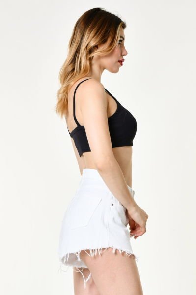 Noori Likralı Kaşkorse İnce Askılı Kadın Crop Top  - Siyah