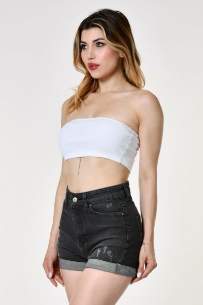 Noori Likralı Kaşkorse Straplez Kadın Crop Top  - Beyaz