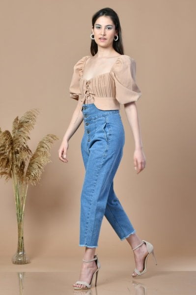 Yüksek Bel Kadın Jean Pantolon - Denim