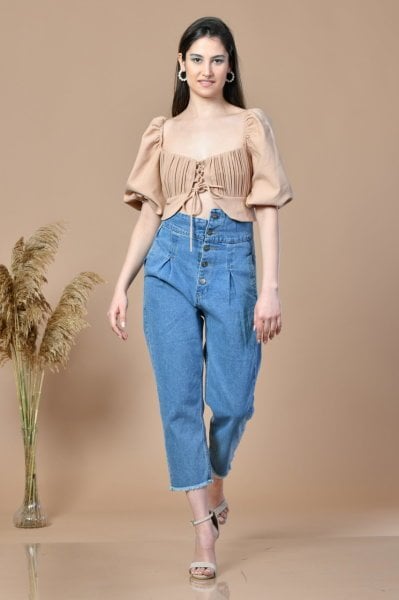 Yüksek Bel Kadın Jean Pantolon - Denim