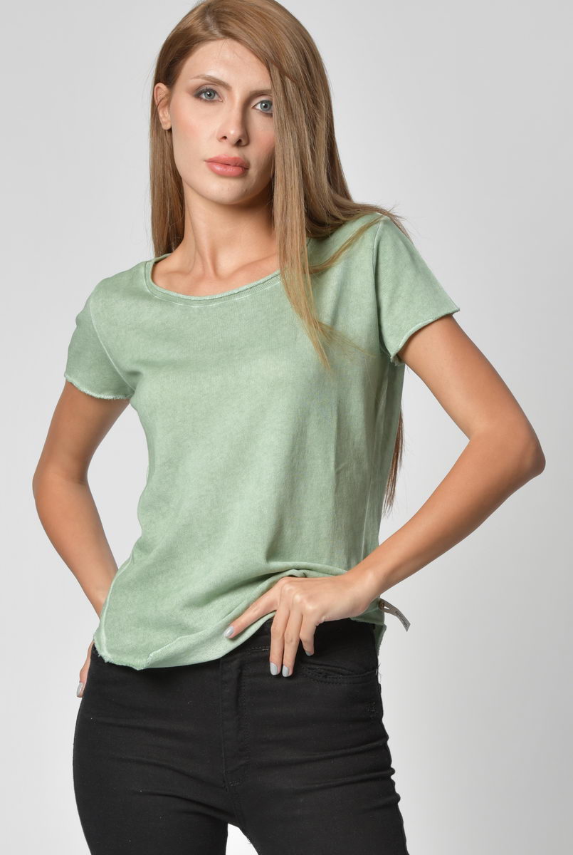 Cotton Candy Geniş Bisiklet Yaka Kadın T-Shirt - Su Yeşili