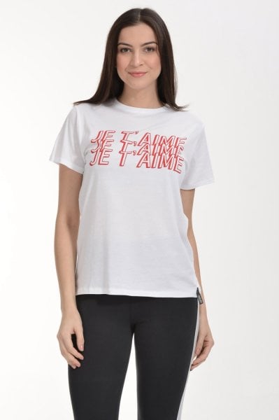 Cotton Candy Je T'aime Baskılı Kısa Kol Kadın T-Shirt - Beyaz