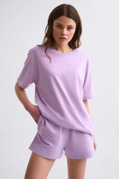 Organik Cepli Regular Fit Bağcıklı Kadın Şort - Lila Lila - S