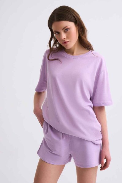 Organik Cepli Regular Fit Bağcıklı Kadın Şort - Lila Lila - S
