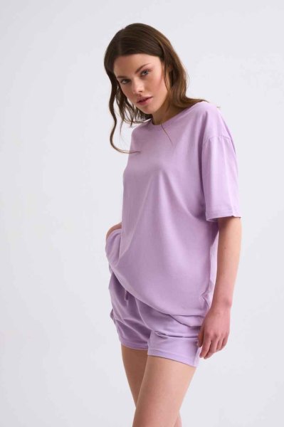Organik Cepli Regular Fit Bağcıklı Kadın Şort - Lila Lila - S