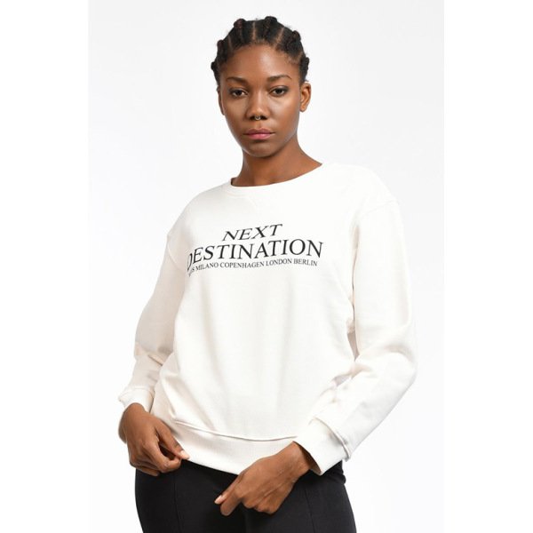 Cotton Candy Önü Yazılı Kadın Sweatshirt - Beyaz