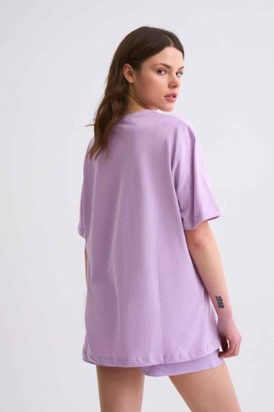 Organik Regular Fit Kısa Kollu Kadın Tişört - Lila Lila - S