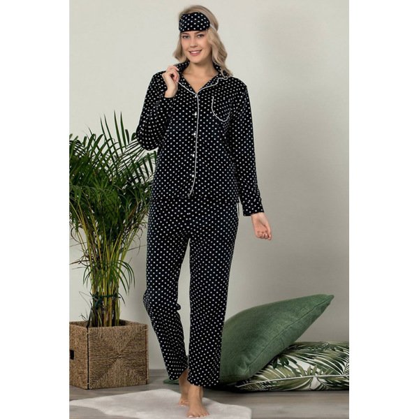 Pijamoni Puantiyeli Kadın Pijama Takımı  - Siyah