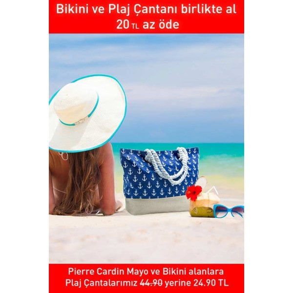 Küçük Çapa Baskılı Lacivert Canvas Plaj Çantası