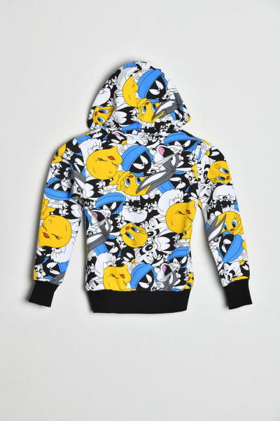 Çizgi Film Karakterli Kapüşonlu ve Cepli Çocuk Sweatshirt  Çok Renkli