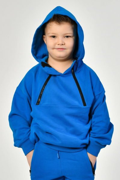 Noori Cepli, Kapüşonlu, Fermuarlı Erkek Çocuk Sweatshirt  - Saks Mavisi