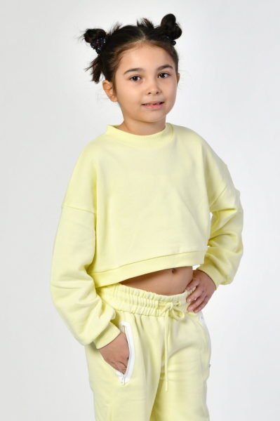 Noori Bisiklet Yaka Crop Kız Çocuk Sweatshirt  - Limon Sarısı