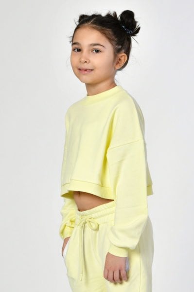 Noori Bisiklet Yaka Crop Kız Çocuk Sweatshirt  - Limon Sarısı