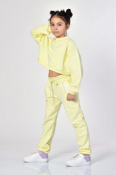 Noori Bisiklet Yaka Crop Kız Çocuk Sweatshirt  - Limon Sarısı