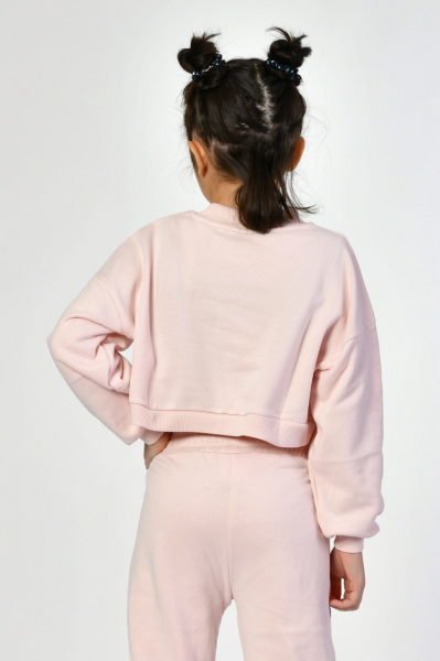 Noori Bisiklet Yaka Crop Kız Çocuk Sweatshirt  - Pembe