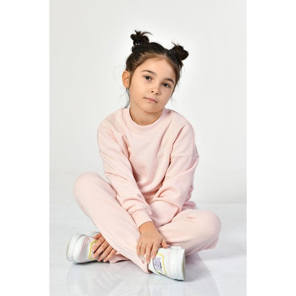 Noori Bisiklet Yaka Crop Kız Çocuk Sweatshirt  - Pembe