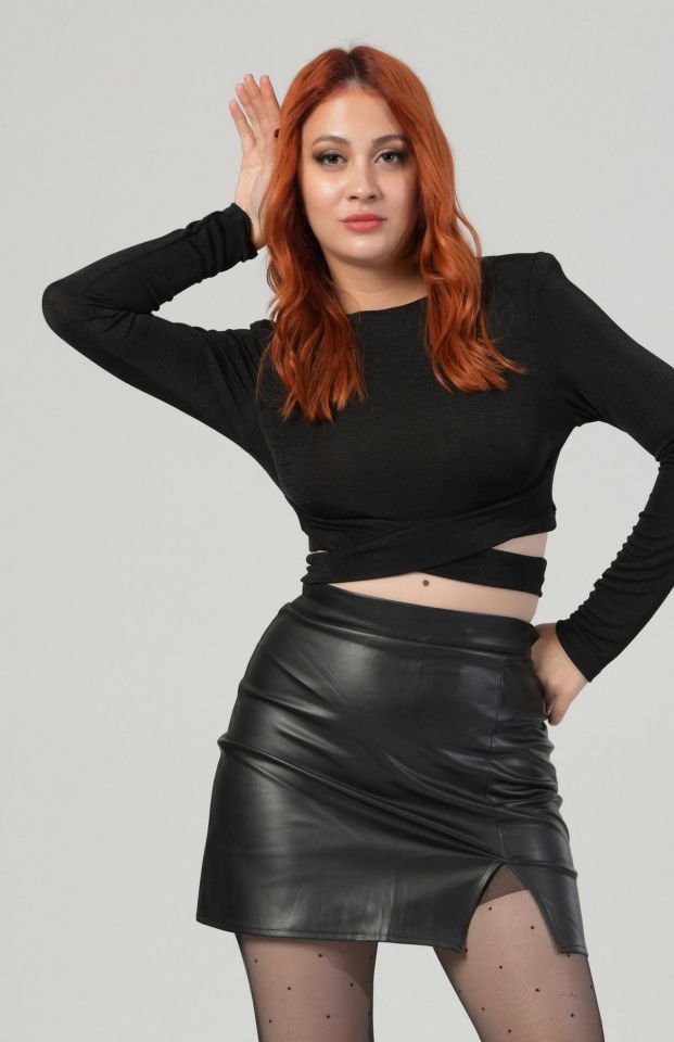 Lefon Jersey Crop Top  - Siyah