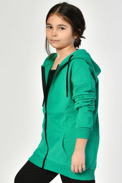 Noori Cepli, Kapüşonlu, Fermuarlı Kız Çocuk Sweatshirt  - Yeşil