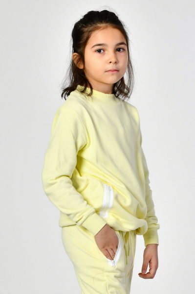 Noori Bisiklet Yaka Cepli Kız Çocuk Sweatshirt  - Limon Sarısı