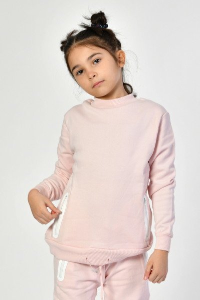 Noori Bisiklet Yaka Cepli Kız Çocuk Sweatshirt  - Pembe