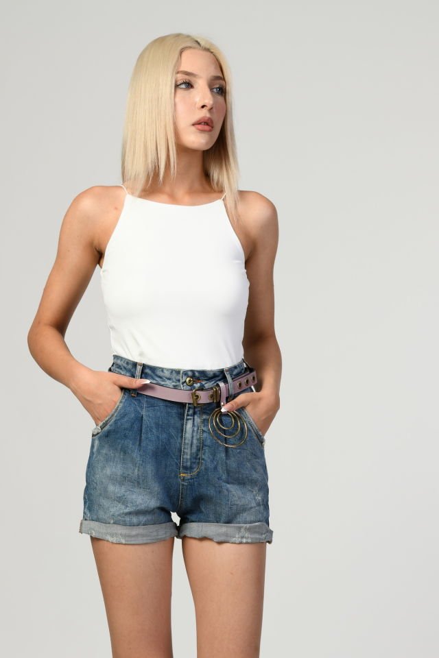 WhatsUp Kemerli Yüksek Bel Şort  - Denim