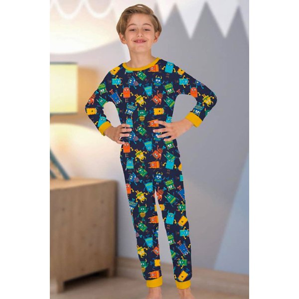 Canavar Desenli Erkek Çocuk Pijama Takımı - Lacivert