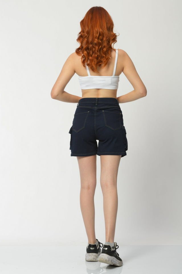 WhatsUp Kargo Cepli Denim Kadın Şort  - Lacivert
