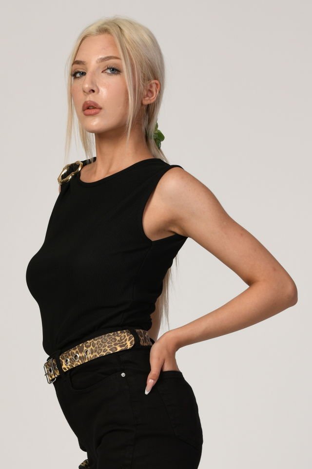 Big Dart Omzu Gold Taş Detaylı Bluz  - Siyah