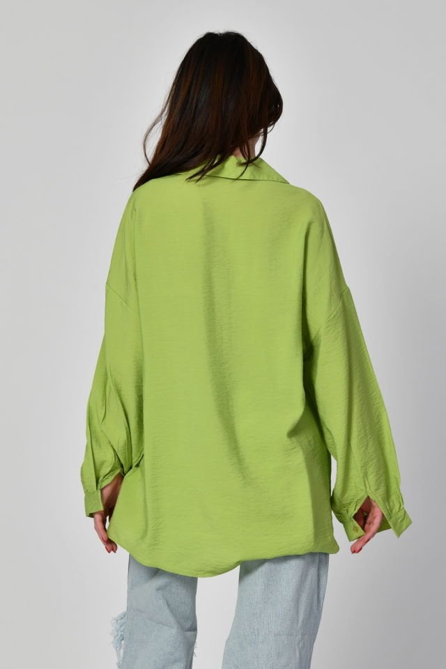 Big Dart Uzun Oversize Gömlek  - Fıstık Yeşili