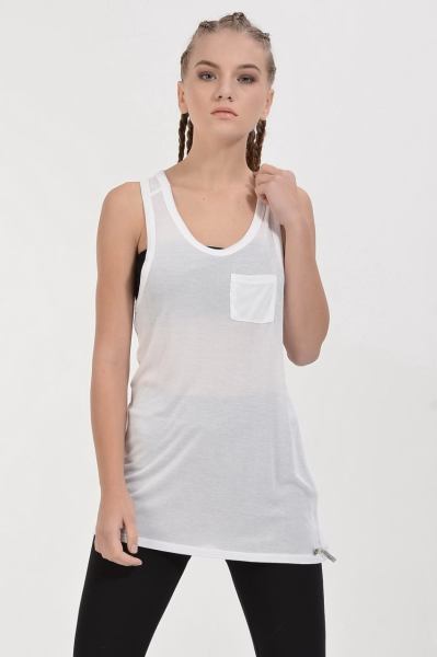 Cotton Candy Cepli Yuvarlak Yaka İpek Jersey Kadın Atlet T-Shirt - Beyaz