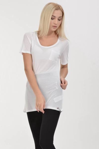 Cotton Candy Cepli  İpek Jersey Kısa Kol Kadın T-Shirt - Beyaz