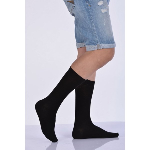 Erkek Likralı Penye Soket Çorabı  - Siyah