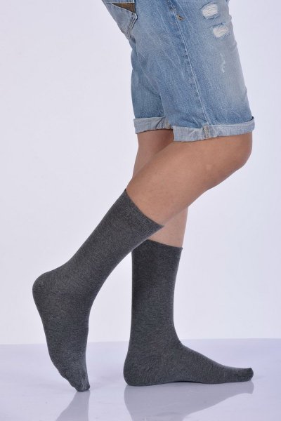 Erkek Likralı Penye Soket Çorabı  - Gri