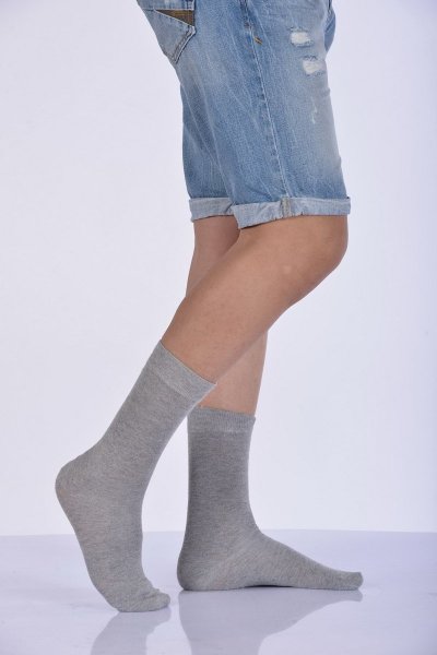 Erkek Likralı Penye Soket Çorabı  - Gri
