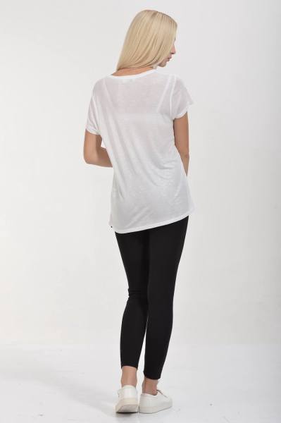 Cotton Candy İpek Jersey Simli Kısa Kol Kadın T-Shirt - Beyaz