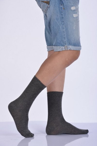 Erkek Likralı Penye Soket Çorabı  - Koyu Gri