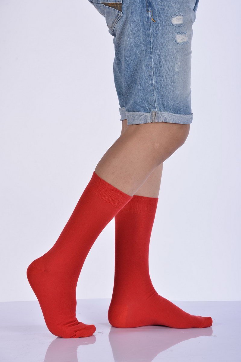 Erkek Likralı Penye Soket Çorabı  - Kırmızı