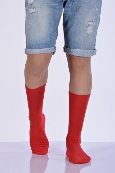 Erkek Likralı Penye Soket Çorabı  - Kırmızı