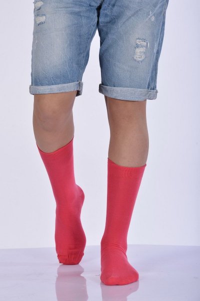 Erkek Likralı Penye Soket Çorabı  - Fuşya