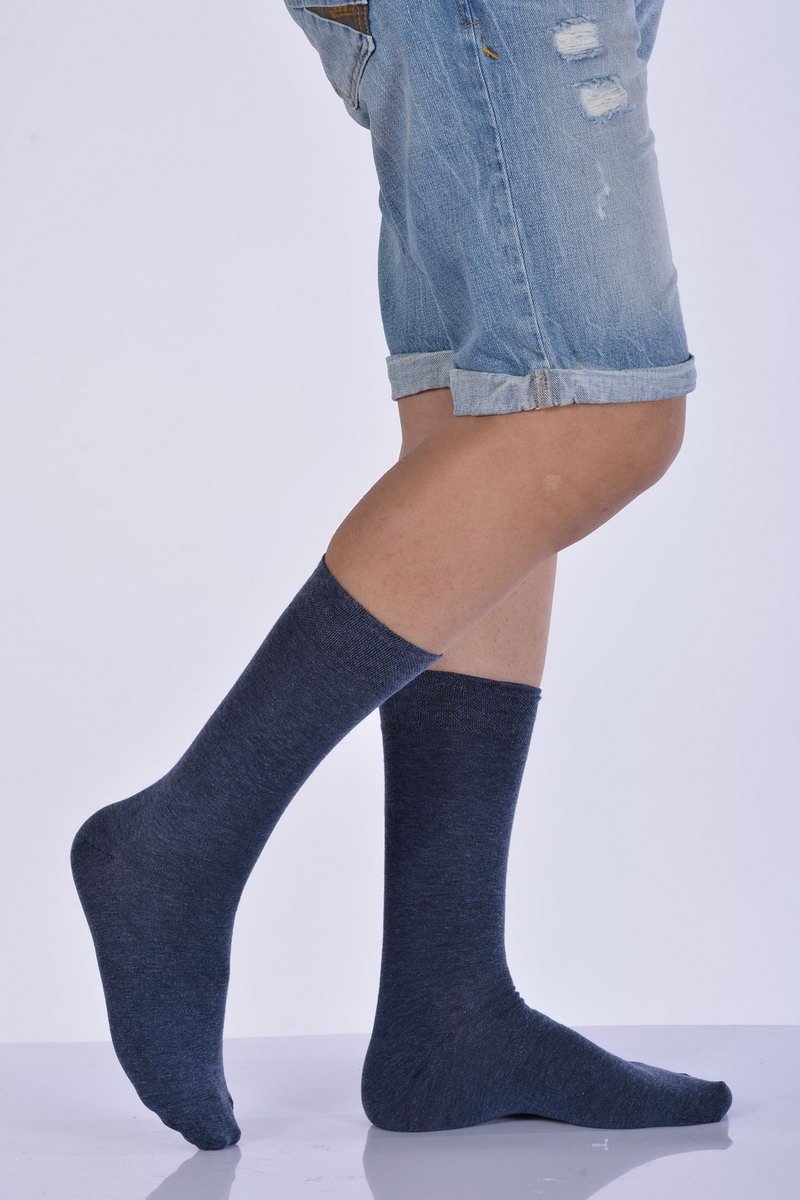 Erkek Likralı Penye Soket Çorabı  - Mavi