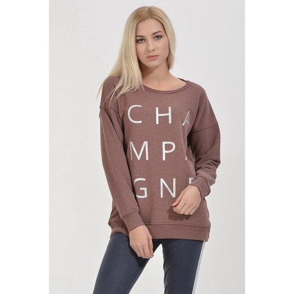 Cotton Candy Champagne Gümüş Baskılı Kadın Sweatshirt - Kızıl Melanj