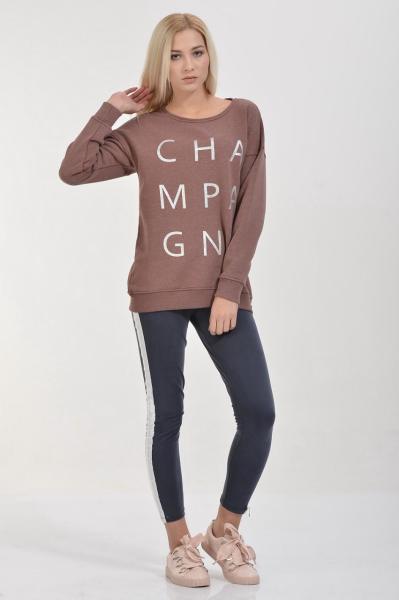 Cotton Candy Champagne Gümüş Baskılı Kadın Sweatshirt - Kızıl Melanj