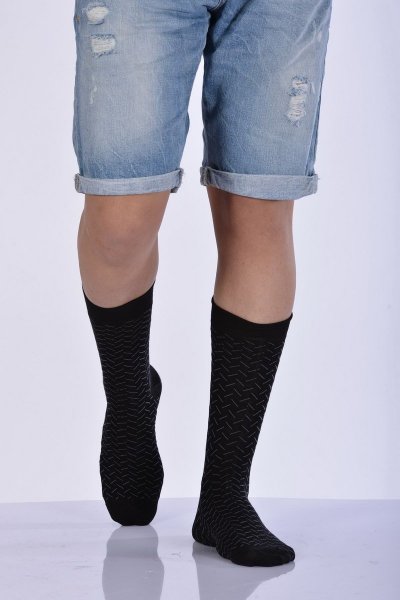 Erkek Desenli Bambu Soket Çorabı  - Siyah