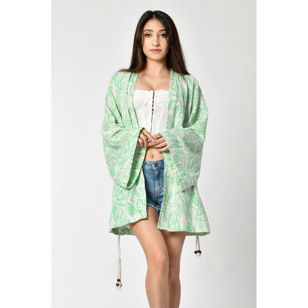 Valeur Desenli Kemer Detaylı Kimono  - Yeşil